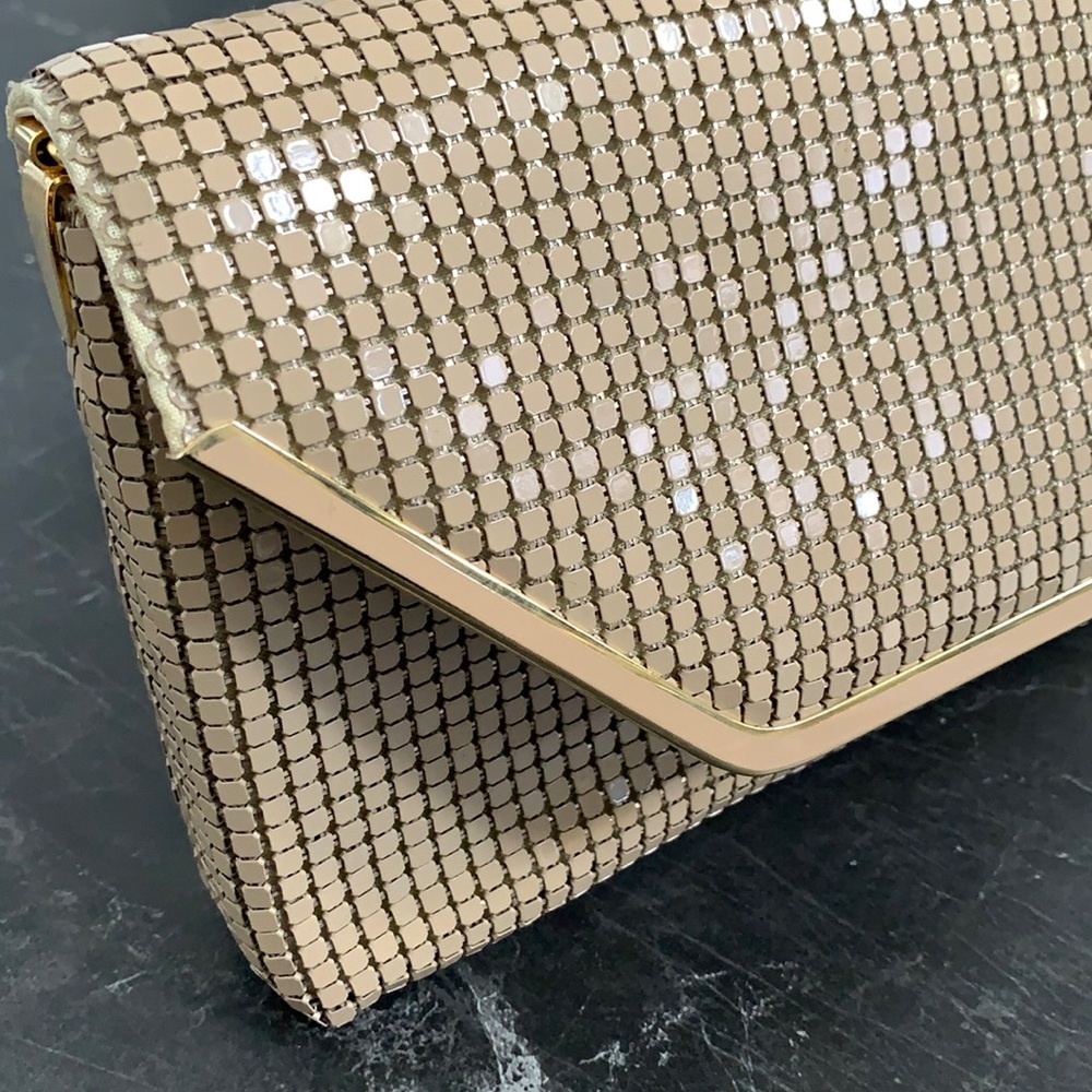 Mesh clutch bag with shoulder strap